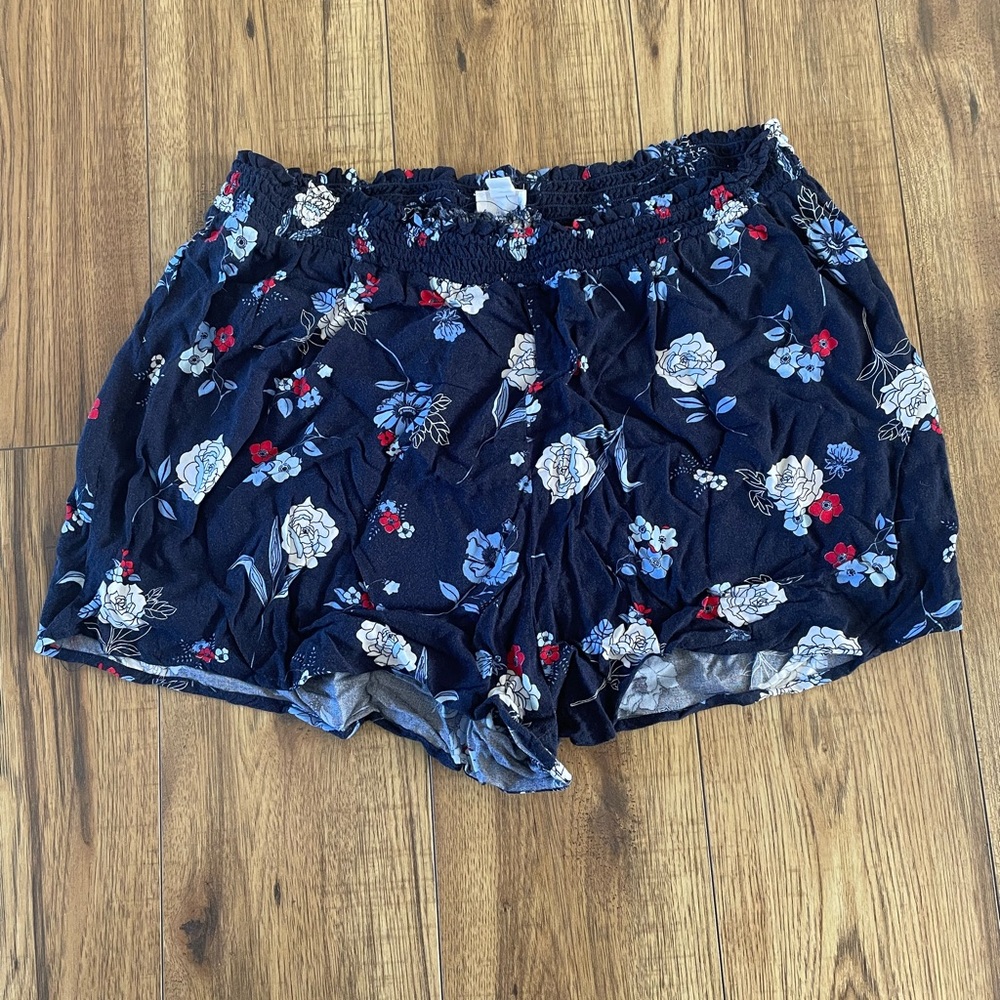 Cotton Navy Floral Shorts